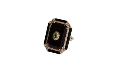 Lot 125 - An Onyx, Green Tourmaline and Diamond Ring, an...