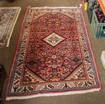 Lot 1292 - Hamadan Rug, the coral pink Herati field...