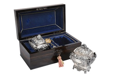 Lot 2123 - A Pair of George IV Silver Tea-Caddies in a Victorian Silver-Mounted Box and With a Caddy-Spoon