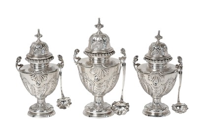 Lot 2004 - A Set of Three George III Silver Condiment-Vases and Sifting-Ladles
