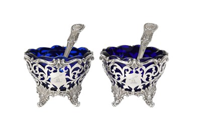 Lot 2125 - A Pair of Victorian Silver Salt-Cellars and a Pair of George IV Provincial Silver Condiment-Spoons
