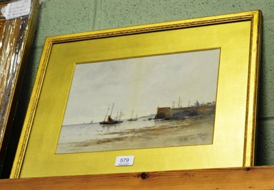 Lot 579 - Arthur Harris (ex. 1891 - 95), Shipping off a pier, Signed and dated '96 (1896), watercolour,...