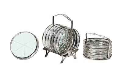 Lot 2114 - Two Sets of Six American Silver-Mounted Glass Coasters and Stands