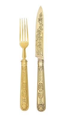 Lot 2013 - A Set of Twelve George III Silver-Gilt Fruit-Knives with Twelve George V Fruit-Fork En Suite