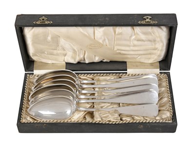 Lot 2008 - A Cased Set of Six German Silver Table-Spoons