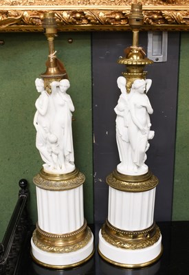 Lot 1471 - A Pair of Gilt Metal and Parian Lamps (Three...