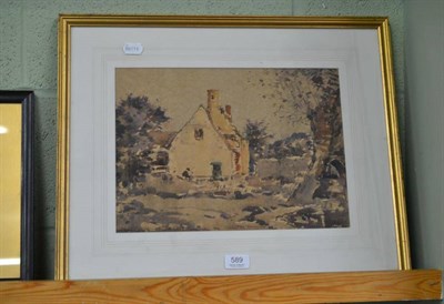 Lot 589 - George Graham watercolour, Cottage at Godstone, Surrey, signed and dated 1921