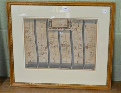 Lot 591 - A hand coloured map 'The Continuation Road from London to Barwick beginning at Stilton and...