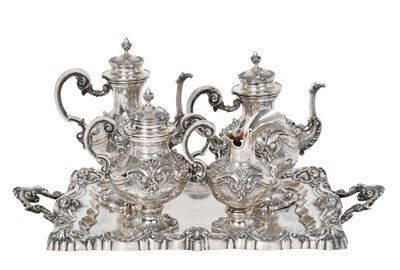 Lot 2106 - A Four-Piece Portuguese Silver Tea and Coffee-Service With a Tray En Suite