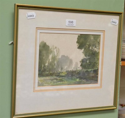 Lot 598 - Stanley J Orchart (20th/21st century) ";Nr Kimbolton, Camb";, Signed in pencil, watercolour, 17.5cm