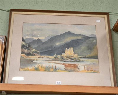 Lot 607 - Tom Sykes, watercolour, Eileen Donan Castle, Scotland