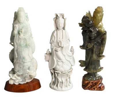 Lot 290 - Two 20th Century Chinese Carved Green...