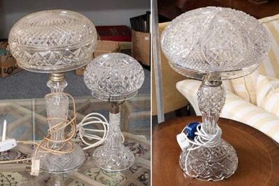 Lot 413 - Three Cut Glass Mushroom Lamps