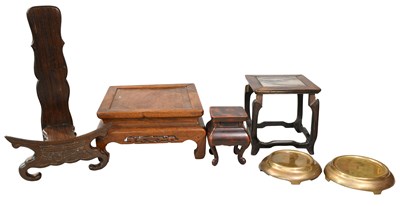 Lot 339 - Various Chinese Carved Wooden and Brass Vase...