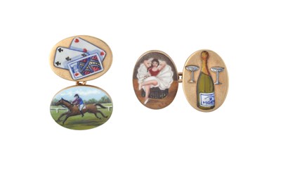 Lot 2336 - A Pair of 9 Carat Gold Enamel Cufflinks the...