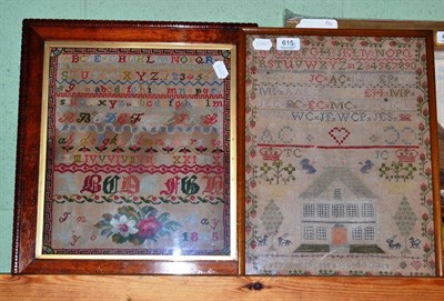 Lot 615 - Framed sampler worked by Lucy Leith Cassie, aged 12, 1868 and a 19th century framed alphabet...