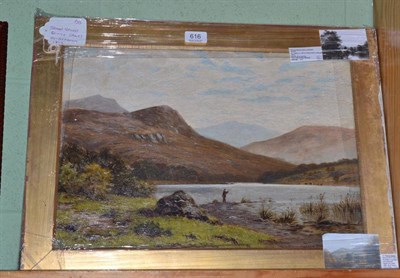 Lot 616 - Thomas Spinks (e. 1880-1907) ";Derwentwater"; - An angler fly fishing Signed and dated 1878, oil on