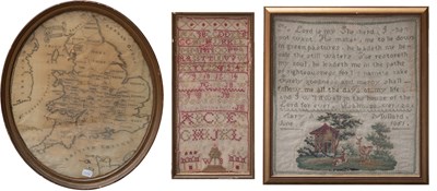 Lot 364 - Oval Map Sampler worked on cream silk of...