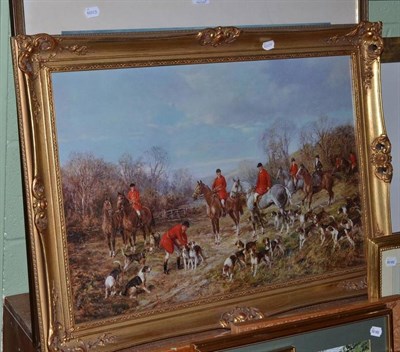 Lot 621 - A watercolour depicting milk maid and cows, oliograph of a hunting scene, a print after Peter Scott