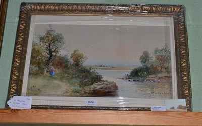 Lot 622 - Albert Proctor A.R.C.A. (19th century), a river landscape with figure, signed, watercolour, 28cm by