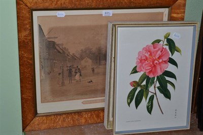 Lot 631 - An engraving of Bedale, North Yorkshire in a birdseye maple frame and three other pictures (4)