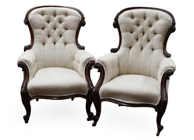 Lot 1424 - Two Victorian Mahogany Balloon-Back Chairs,...