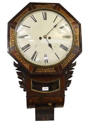 Lot 1508 - A Mahogany Brass-Inlaid 14" Drop Dial Striking...