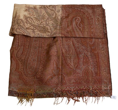Lot 332 - 19th Century Woven Paisley Shawl, in brown,...