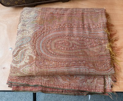 Lot 1025 - 19th Century Woven Paisley Shawl, in brown,...
