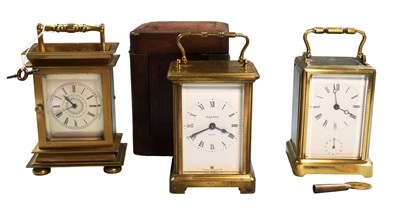 Lot 283 - A French Brass Alarm Carriage Timepiece, circa...