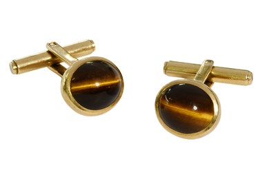 Lot 510 - A Pair of 9 Carat Gold Tiger's-Eye Cufflinks,...