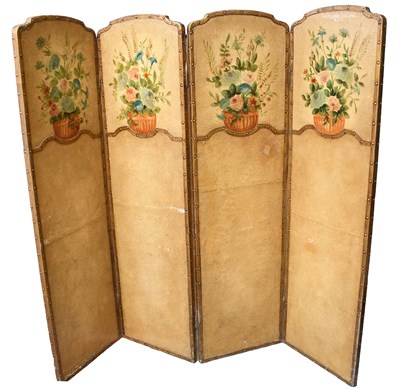 Lot 1485 - A Four Fold Dressing Screen, the panels with...