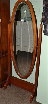 Lot 658 - An Edwardian inlaid mahogany bevelled edged cheval mirror