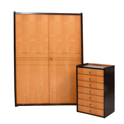Lot 722 - A Mid-Century Mahogany and Sycamore Two-Piece...
