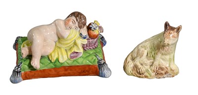 Lot 297 - A Whieldon Pottery Model of a Seated Fox,...