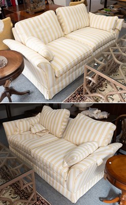 Lot 1498 - A Pair of Striped Two-Seater Sofas, each 180cm...