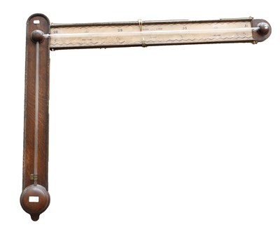 Lot 1520 - An Oak Cased Angle Barometer, signed Davis,...