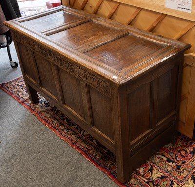 Lot 1492 - A 18th Century Joined Oak Chest, with hinged...