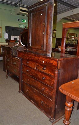 Lot 697 - An oak straight fronted hanging corner cupboard, a Victorian mahogany Scotch chest (a.f.), a...