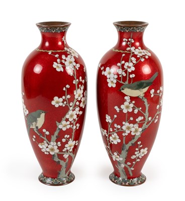 Lot 101 - A Pair of Japanese Cloisonne Vases, Meiji...