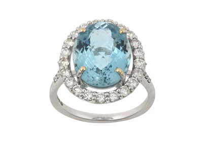 Lot 2288 - An 18 Carat White Gold Aquamarine and Diamond...