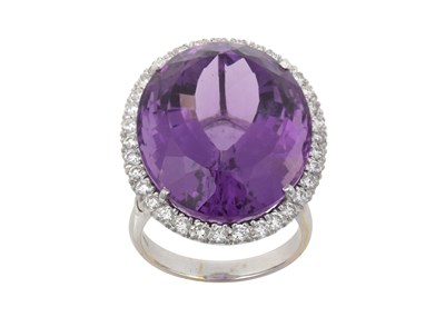 Lot 2294 - An 18 Carat White Gold Amethyst and Diamond...