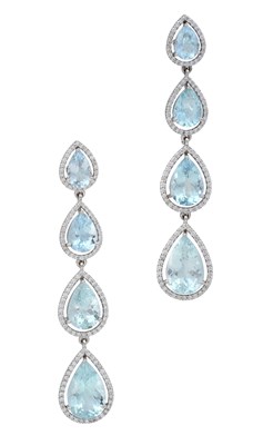 Lot 2293 - A Pair of 18 Carat White Gold Aquamarine and...