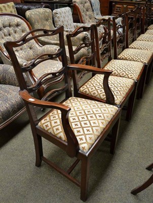 Lot 734 - A set of eight (6+2) mahogany Hepplewhite style dining chairs with upholstered drop in seats