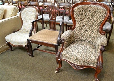 Lot 738 - Two Victorian mahogany salon chairs and a George III elbow chair (3)