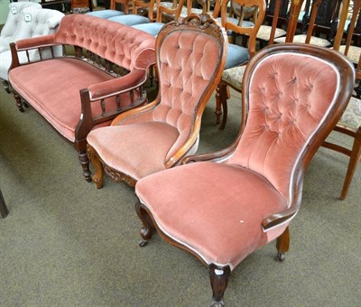 Lot 739 - Edwardian mahogany upholstered sofa and two Victorian nursing chairs