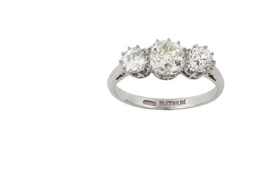 Lot 2209 - A Diamond Three Stone Ring the graduated old...