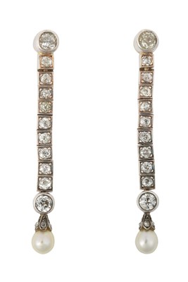 Lot 2191 - A Pair of Pearl and Diamond Drop Earrings a...