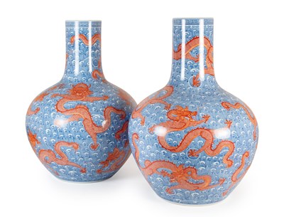 Lot 57 - A Pair of Chinese Porcelain "Dragon" Vases,...