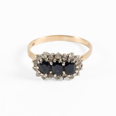 Lot 66 - A 9 Carat Gold Sapphire and Diamond Triple...
